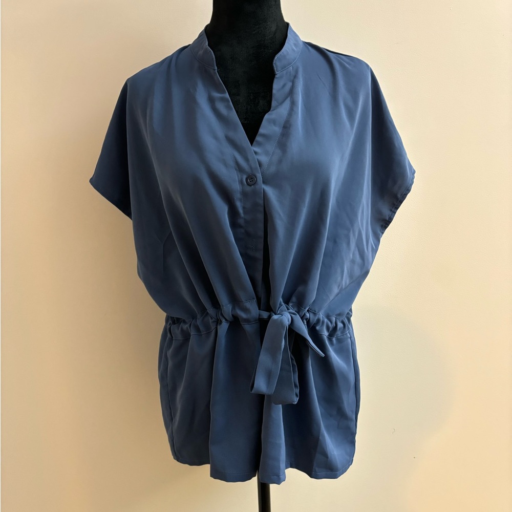 CiCiBird Button Down Peplum Chiffon Blouse